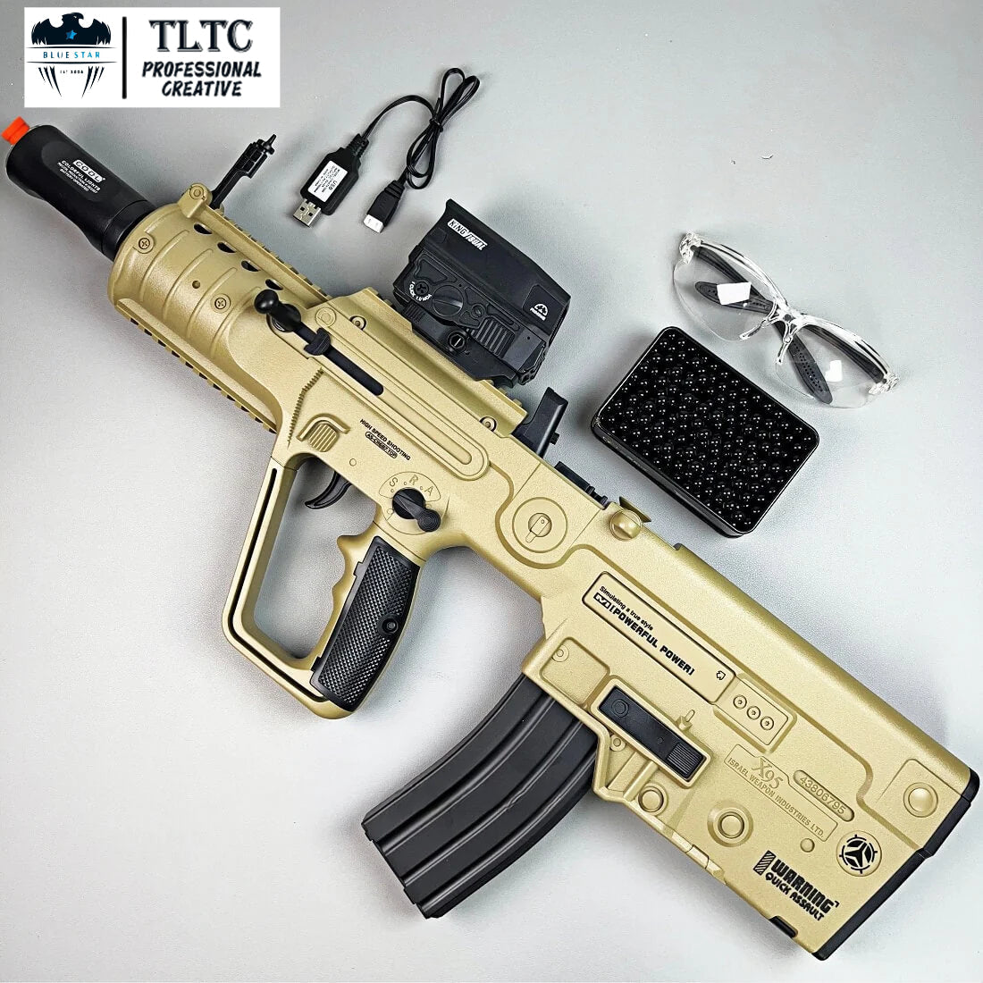 Exquisite Engraving X95 Gel Blaster High Rate of Fire Smooth Shooting With 7 Colors of Lighted Silencer