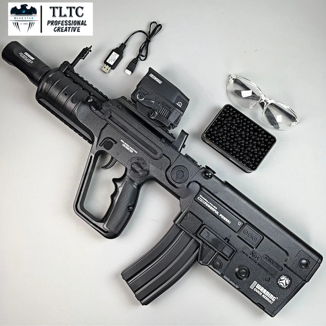Exquisite Engraving X95 Gel Blaster High Rate of Fire Smooth Shooting With 7 Colors of Lighted Silencer