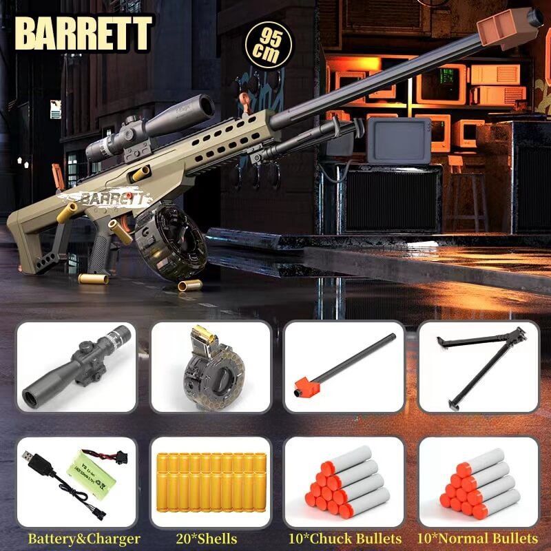 Electric/Manual Drum Version of the Barrett Sniper Soft Bullet Toygun Automatic Shell Ejecting