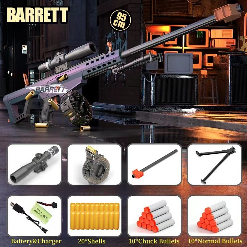 Electric/Manual Drum Version of the Barrett Sniper Soft Bullet Toygun Automatic Shell Ejecting